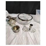 Silver plated creamer, cup an candle holder