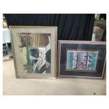 2 Framed Multi-Media Abstract Prints.