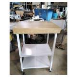 Origami 3-Tier Rolling Cart with Butcher Block