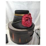 Vintage Marche' Black Straw Hat with Red Flowers