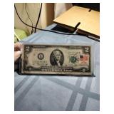 Bicentennial $2. Bill with Stamp and Postmark
