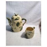 Majolica Style Teapot And Creamer Pitcher