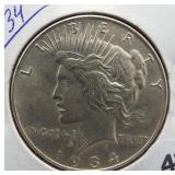 1934 Peace Silver Dollar.
