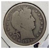 1902 Barber Silver Half Dollar.