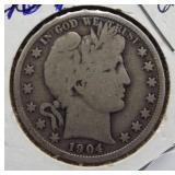 1904 Barber Silver Half Dollar.