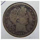 1905-S Barber Silver Half Dollar.