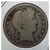 1906 Barber Silver Half Dollar.