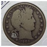 1906-D Barber Silver Half Dollar.