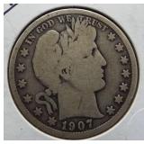 1907 Barber Silver Half Dollar.