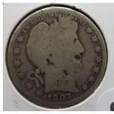 1907-O Barber Silver Half Dollar.