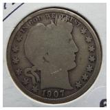 1907-D Barber Silver Half Dollar.
