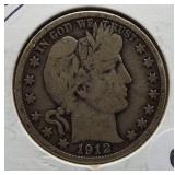 1912-S Barber Silver Half Dollar.