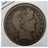 1913-D Barber Silver Half Dollar.