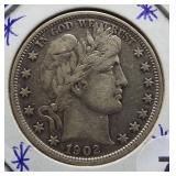 1902 Barber Silver Half Dollar.