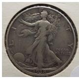1938-D Walking Liberty Silver Half Dollar.