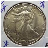 1945 Walking Liberty Silver Half Dollar.