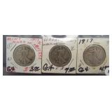 (3) Walking Liberty Silver Half Dollars. Dates: