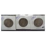 (3) Barber Silver Half Dollars. Dates: 1907,