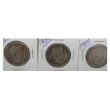 (3) 1908-O Barber Silver Half Dollars.