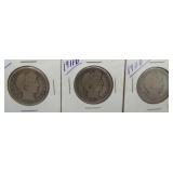 (3) Barber Silver Half Dollars. Dates: 1911, (2)