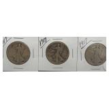 (3) 1917 Walking Liberty Silver Half Dollars.