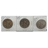 (3) Walking Liberty Silver Half Dollars. Dates: