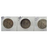 (3) Walking Liberty Silver Half Dollars. Dates:
