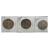 (3) Walking Liberty Silver Half Dollars. Dates: