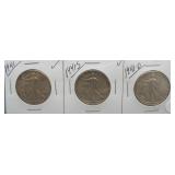 (3) Walking Liberty Silver Half Dollars. Dates: