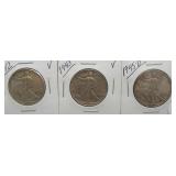 (3) Walking Liberty Silver Half Dollars. Dates: