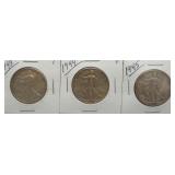 (3) Walking Liberty Silver Half Dollars. Dates: