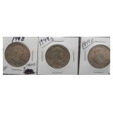 (3) Franklin Silver Half Dollars. Dates: 1948 ,