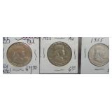 (3) 1955 Franklin Silver Half Dollars.