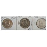 (3) Franklin Silver Half Dollars. Dates: (2)