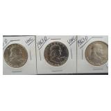 (3) 1963-D Franklin Silver Half Dollars.