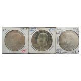 (3) Ike 40% Silver Dollars. Dates: 1971-S,