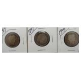 (3) Barber Silver Quarters. Dates: (2) 1897, 1898