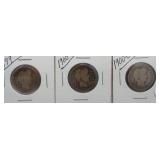 (3) Barber Silver Quarters. Dates: 1899, 1900,