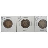 (3) Barber Silver Quarters. Dates: 1901, (2) 1903