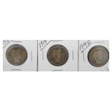 (3) Barber Silver Quarters. Dates: 1913-D, 1914,