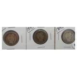 (3) Barber Silver Quarters. Dates: 1914, 1914-S,