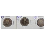 (3) 1929-D Standing Liberty Silver Quarters.