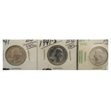(3) BU/UNC Washington Silver Quarters. Dates: