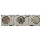 (3) BU/UNC Washington Silver Quarters. Dates: