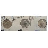 (3) BU/UNC Washington Silver Quarters. Dates: