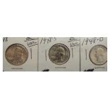 (3) BU/UNC Washington Silver Quarters. Dates: