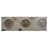 (3) BU/UNC Washington Silver Quarters. Dates: