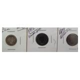 (3) Barber Silver Dimes. Dates: 1899, 1912, 1914
