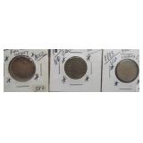 (3) 1883 No Cents Liberty V-Nickels.