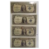 (4) $1 Silver Certificates. Dates: (3) 1935-E,